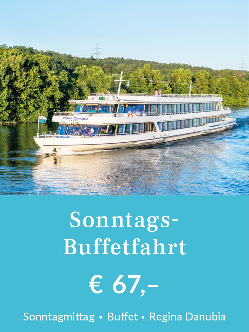 Sonntagsbuffetfahrt mit dem Galaschiff Regina Danubia. Tickets für 67 Euro pro Person inklusive Buffet. Für mehr Infos oder eine Buchung bitte hier klicken.