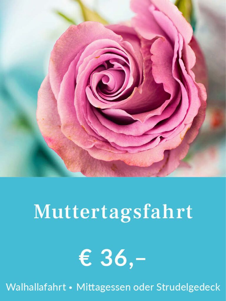 Muttertagsfahrt zur Walhalla inklusive Mittagessen oder Strudelgedeck. Tickets für 36 Euro pro Person. Für mehr Infos oder eine Buchung bitte hier klicken.