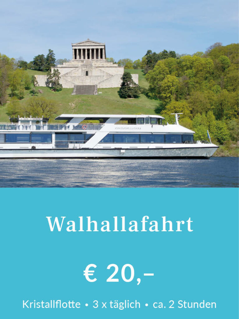 Dreimal täglich: Walhallafahrt ab Regensburg für 20 Euro pro Person. Für mehr Infos oder eine Buchung bitte hier klicken.